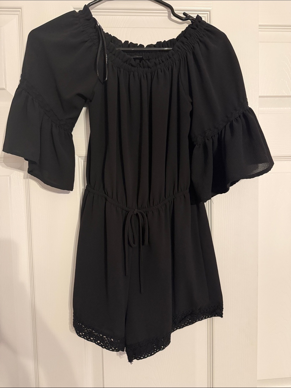 Joe & Elle Black Off-Shoulder Ruffle Sleeve One-Piece Romper